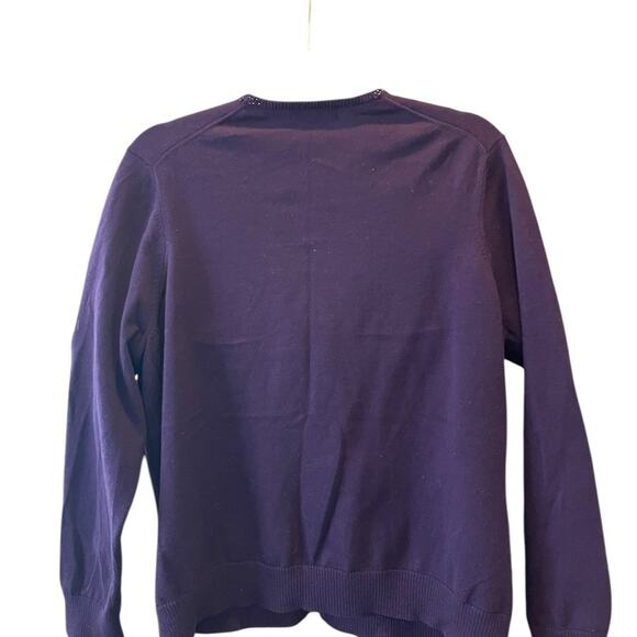Lands’ End Purple Jewel Tone Cardigan Women’s L Beaded Trim Hook‑Eye Closure EUC - Picture 5 of 6